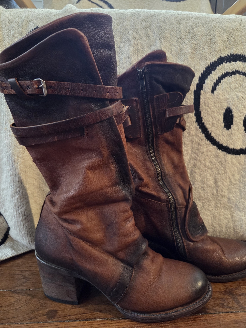 Freebird by Steven "Caden" Brown Leather Mid-Calf Heeled Buckle Boots